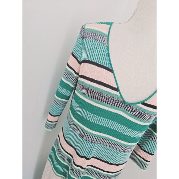 Tuckernuck Stevie Knit Sweater Color Blocked Striped V-Neck Ribbed Midi Dress S - Picture 5 of 12